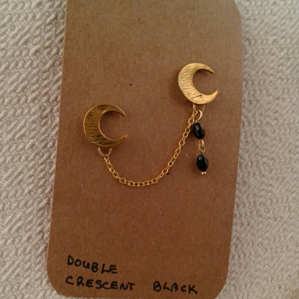 Black Crescent Moon Cartilage Stud Earring Post